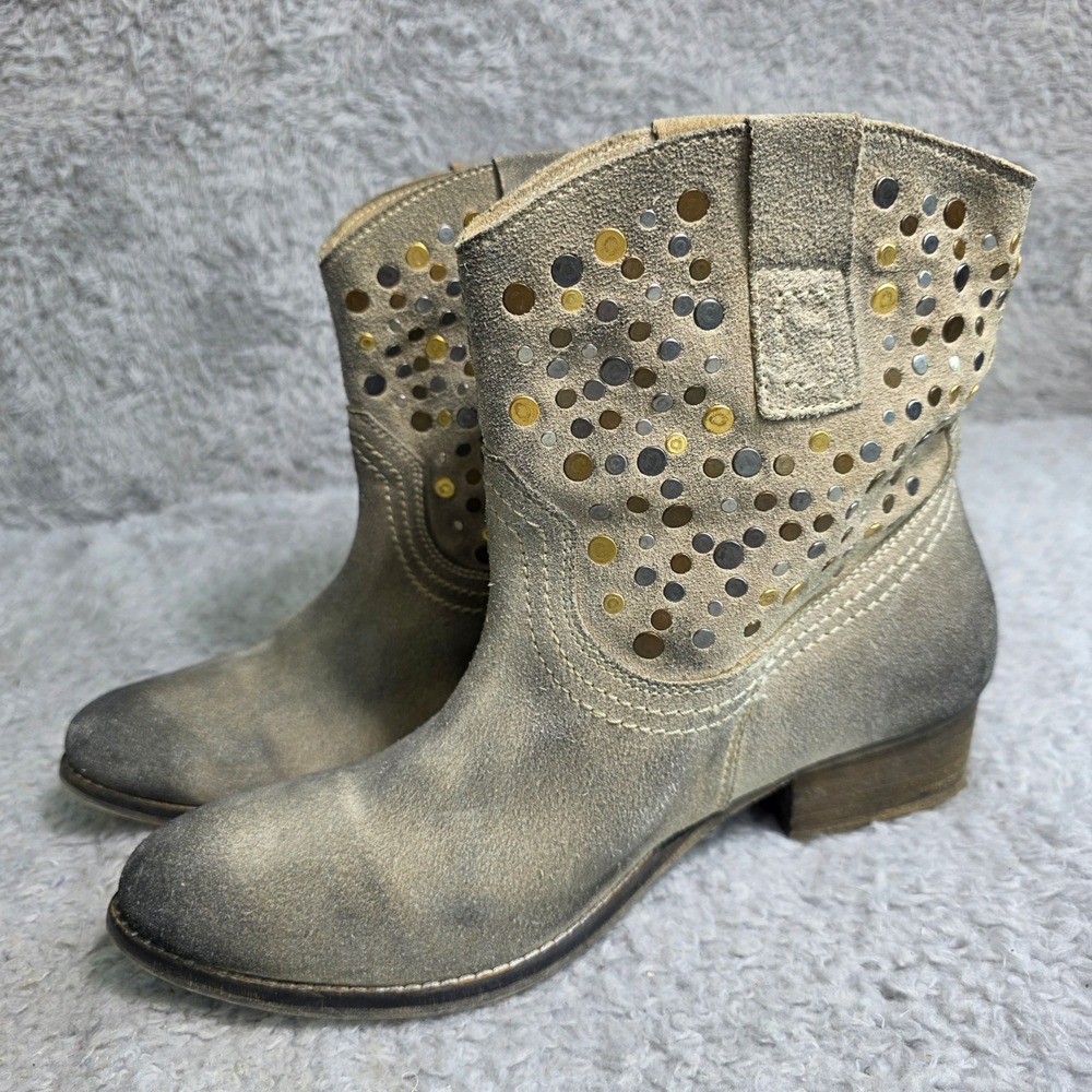 DIBA True Flying Solo Studded Suede Western Boots Grey Women 7.5‎ Excellent